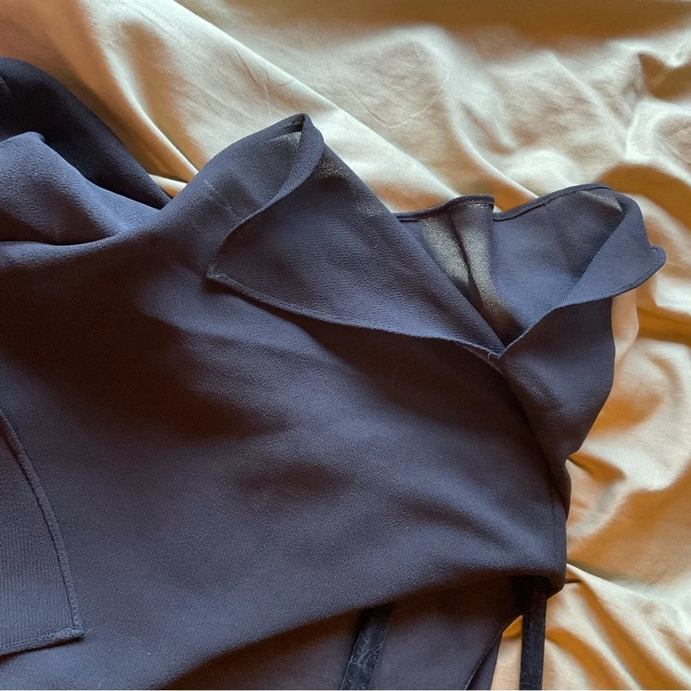 Patra Black Chiffon Tiered Sheath Dress with Capelet Sleeves, Size 16 - Picture 10 of 12